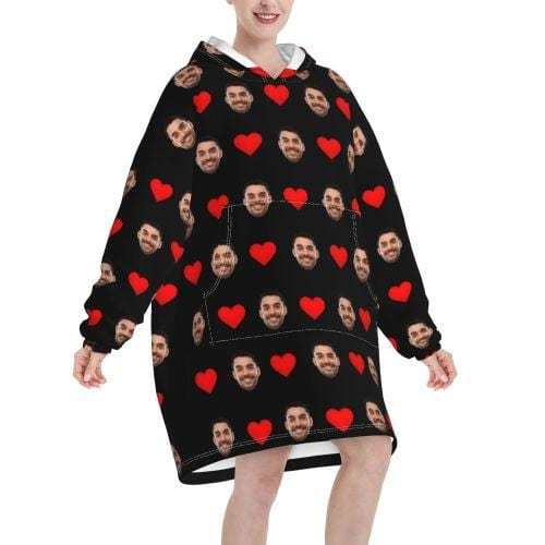 FacePajamas Pajama One Size Custom Face Love Heart Hooded Pajama Fleece Loungewear
