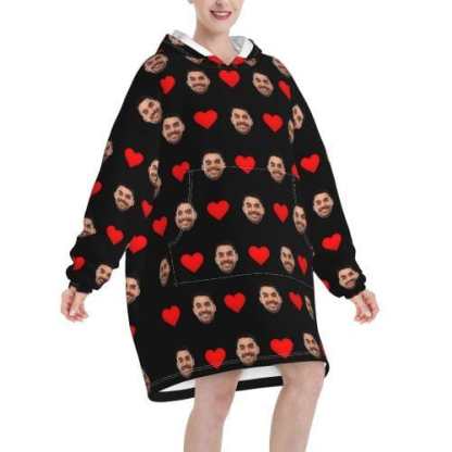 FacePajamas Pajama One Size Custom Face Love Heart Hooded Pajama Fleece Loungewear