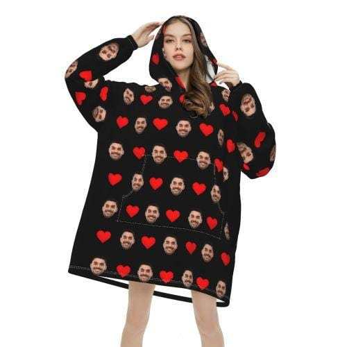 FacePajamas Pajama One Size Custom Face Love Heart Hooded Pajama Fleece Loungewear