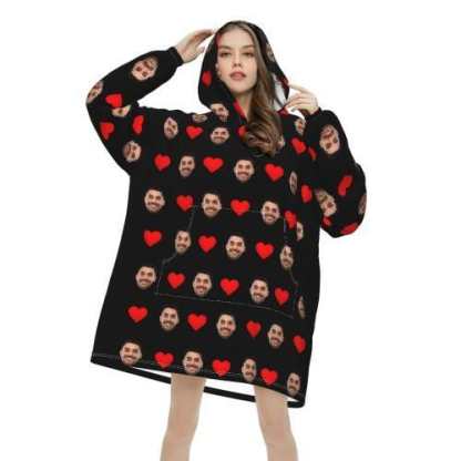FacePajamas Pajama One Size Custom Face Love Heart Hooded Pajama Fleece Loungewear