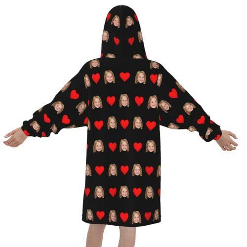 FacePajamas Pajama One Size Custom Face Love Heart Kids Hooded Pajama Fleece Loungewear