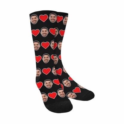 FacePajamas Sublimated Crew Socks One Size Custom Face Love Heart Sublimated Crew Socks Personalized Photo Socks