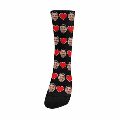FacePajamas Sublimated Crew Socks One Size Custom Face Love Heart Sublimated Crew Socks Personalized Photo Socks