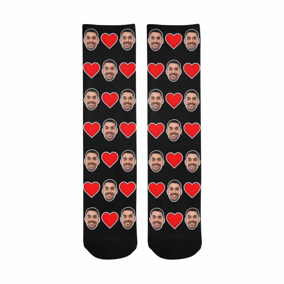 FacePajamas Sublimated Crew Socks One Size Custom Face Love Heart Sublimated Crew Socks Personalized Photo Socks