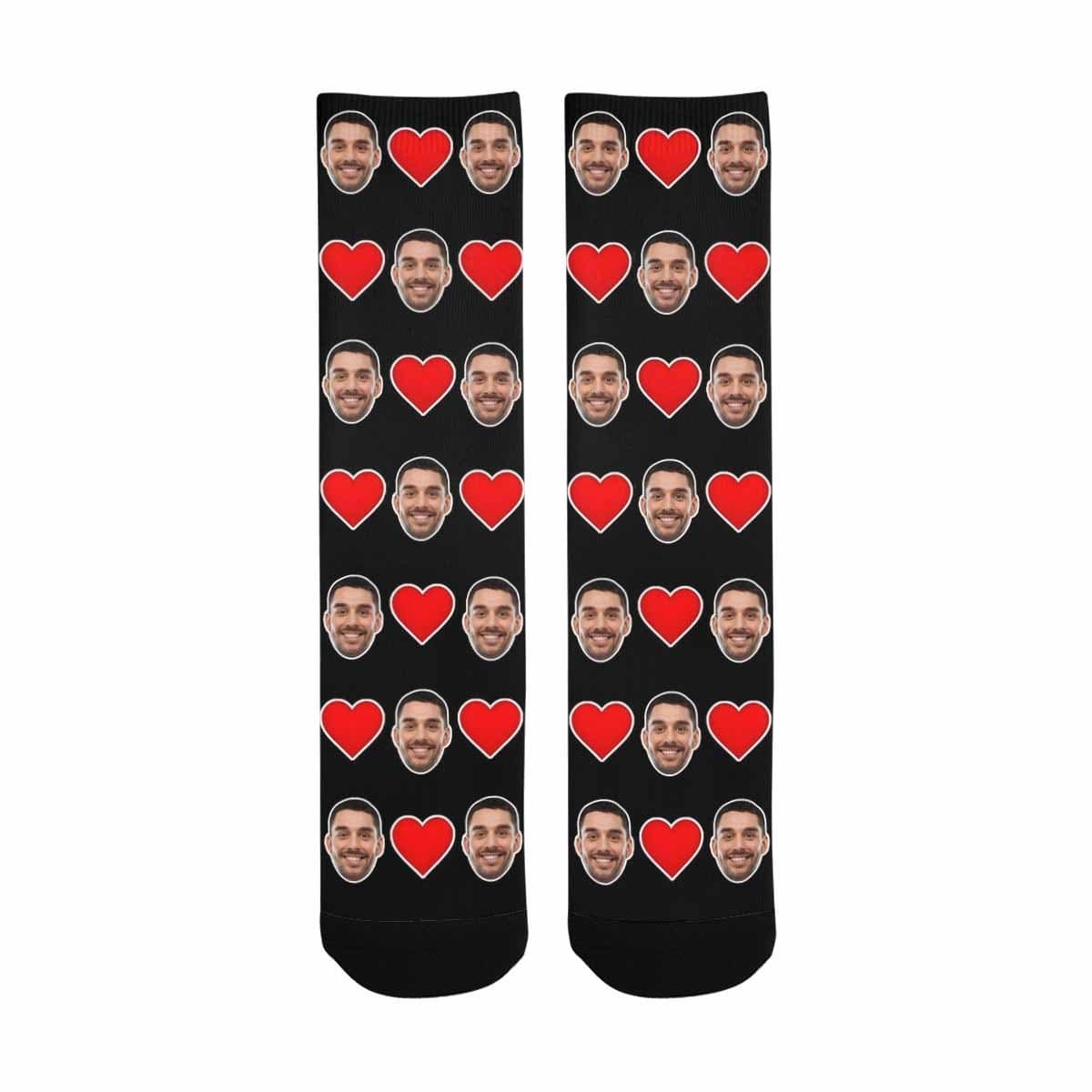 FacePajamas Sublimated Crew Socks One Size Custom Face Love Heart Sublimated Crew Socks Personalized Photo Socks