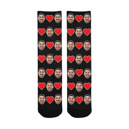 FacePajamas Sublimated Crew Socks One Size Custom Face Love Heart Sublimated Crew Socks Personalized Photo Socks