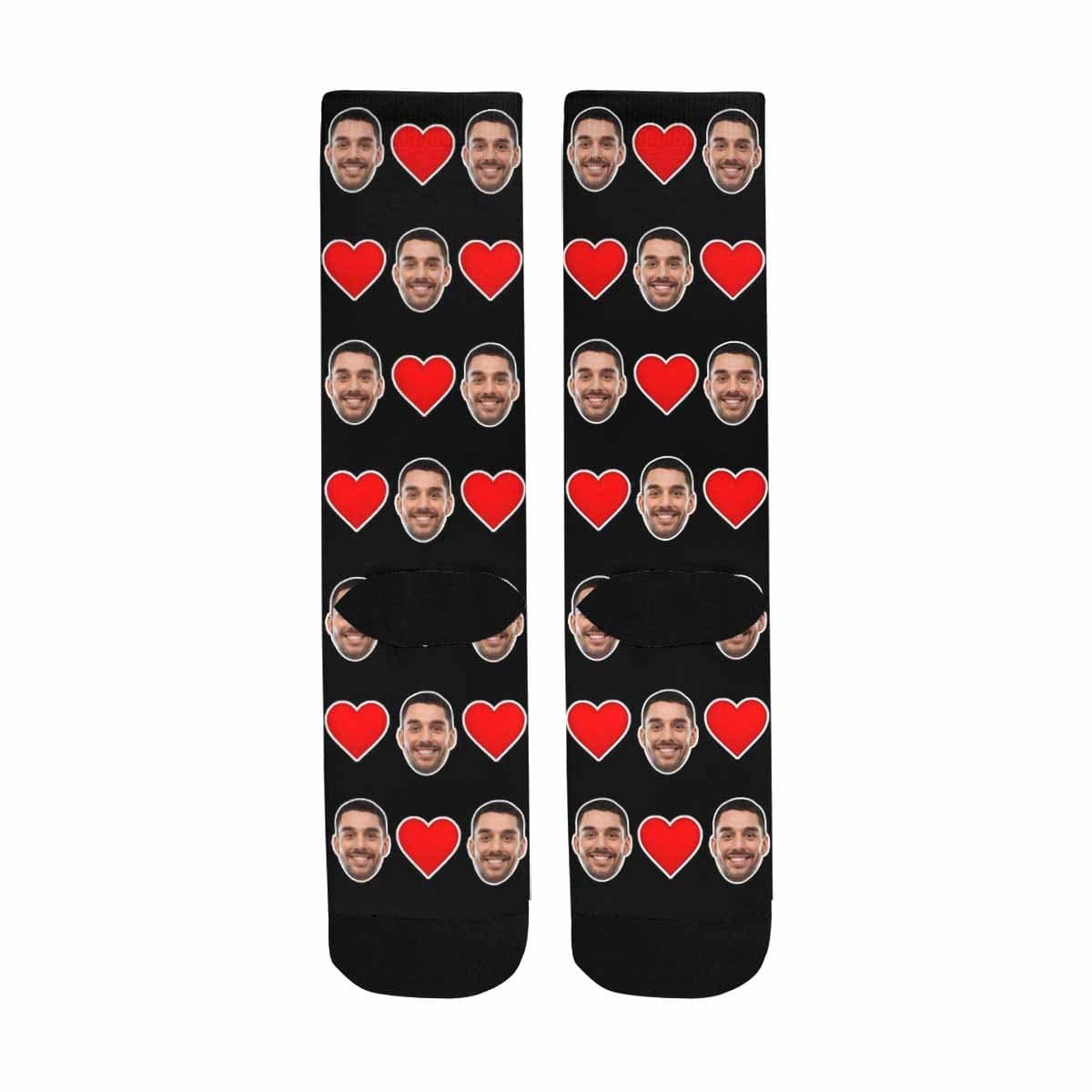 FacePajamas Sublimated Crew Socks One Size Custom Face Love Heart Sublimated Crew Socks Personalized Photo Socks