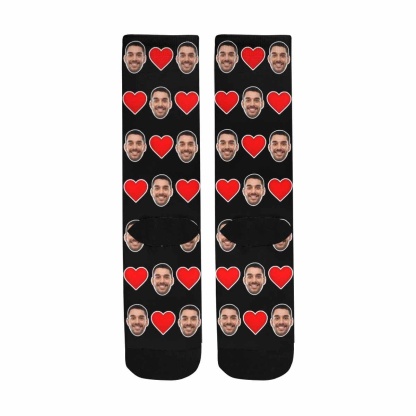 FacePajamas Sublimated Crew Socks One Size Custom Face Love Heart Sublimated Crew Socks Personalized Photo Socks