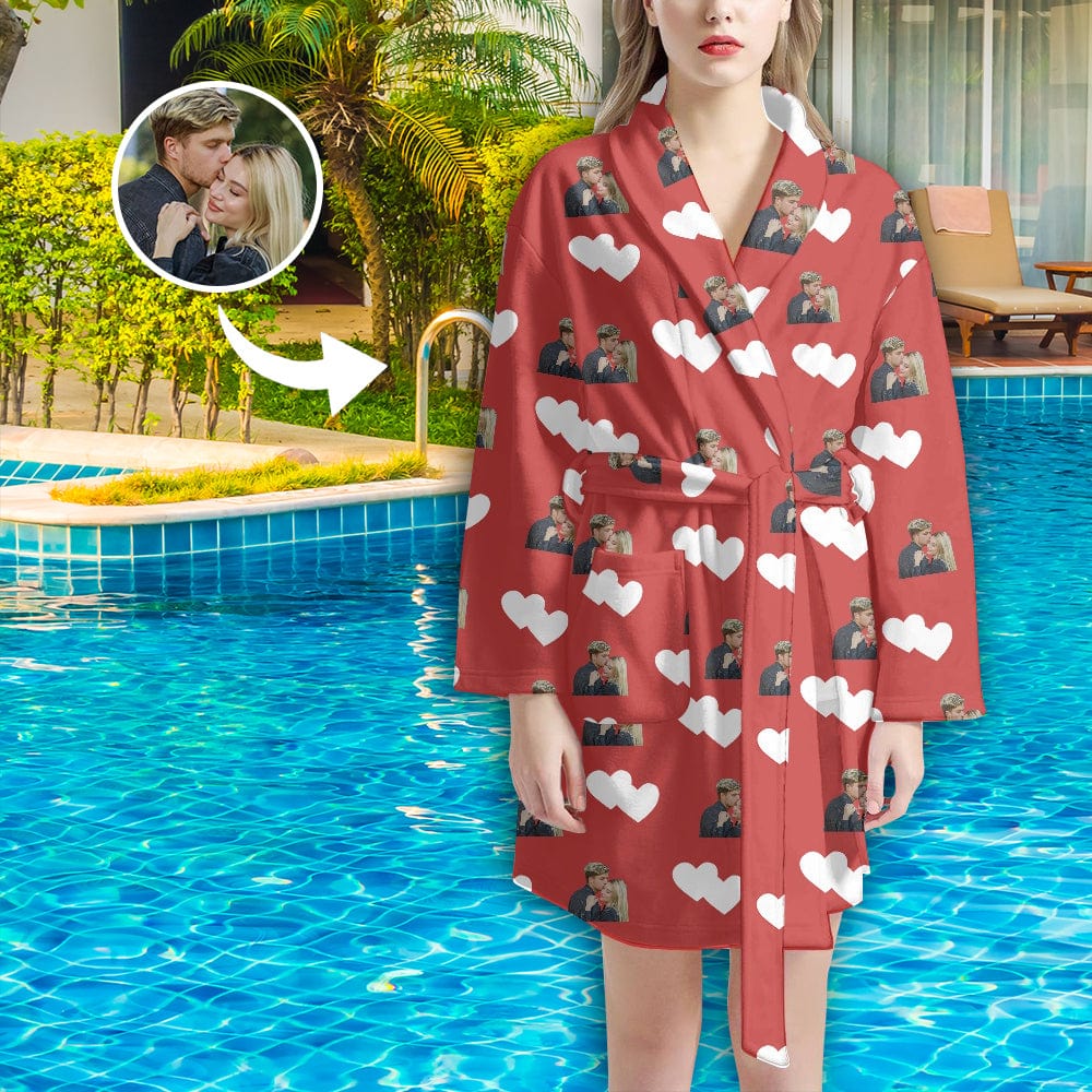 FacePajamas Pajama Bathrobe-2ML-ZD one size Custom Face Love Heart Women's Summer Bathrobe Gifts for Her