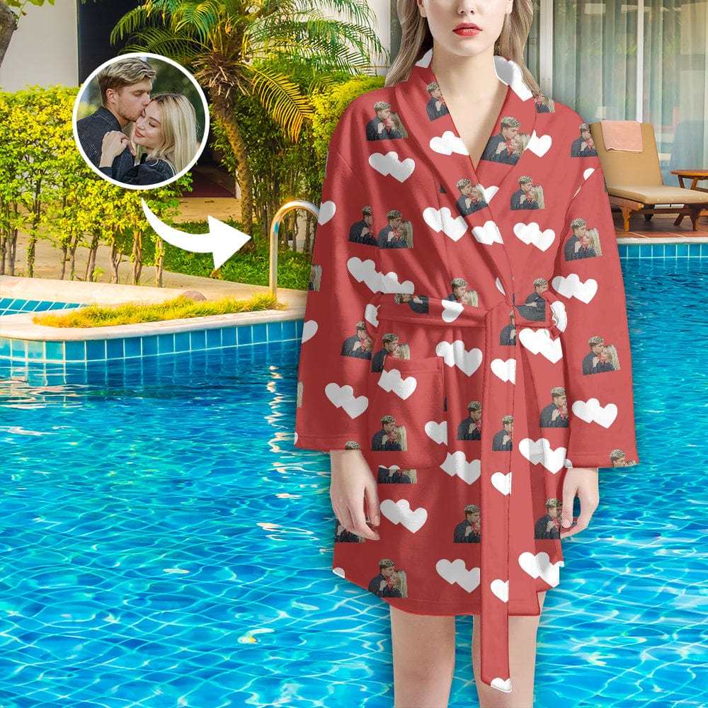 FacePajamas Pajama Bathrobe-2ML-ZD one size Custom Face Love Heart Women's Summer Bathrobe Gifts for Her