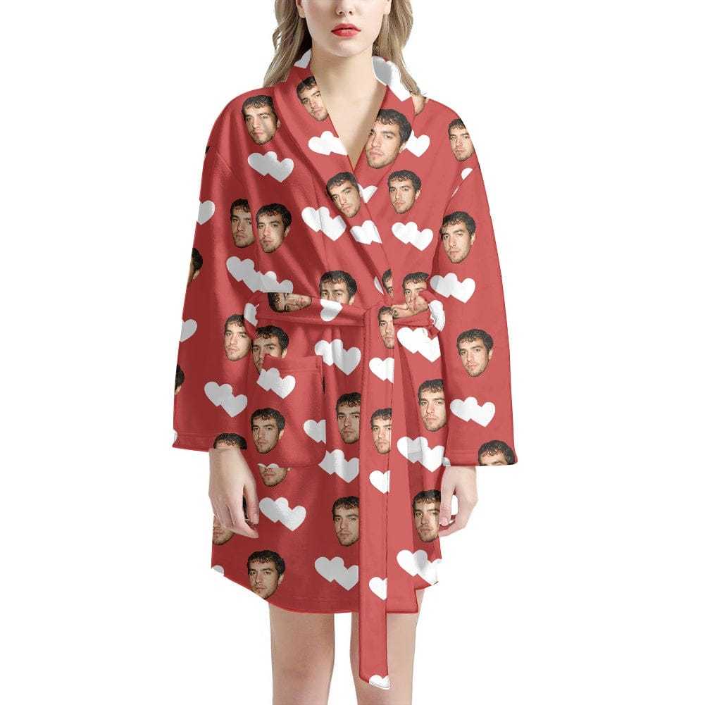 FacePajamas Pajama Bathrobe-2ML-ZD one size Custom Face Love Heart Women's Summer Bathrobe Gifts for Her