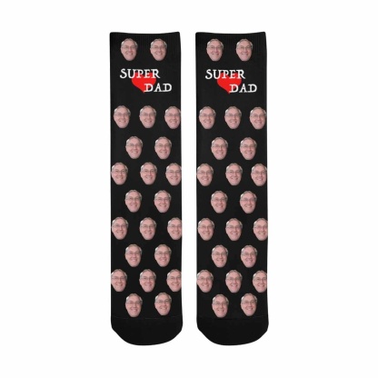 FacePajamas Sublimated Crew Socks One Size Custom Face Love Socks Personalized Photo Super Dad Sublimated Crew Socks