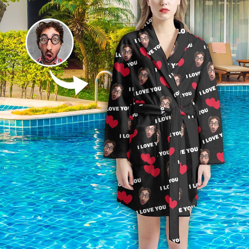 FacePajamas Pajama Bathrobe-2ML-ZD one size Custom Face Love You Women's Summer Bathrobe Gifts for Her