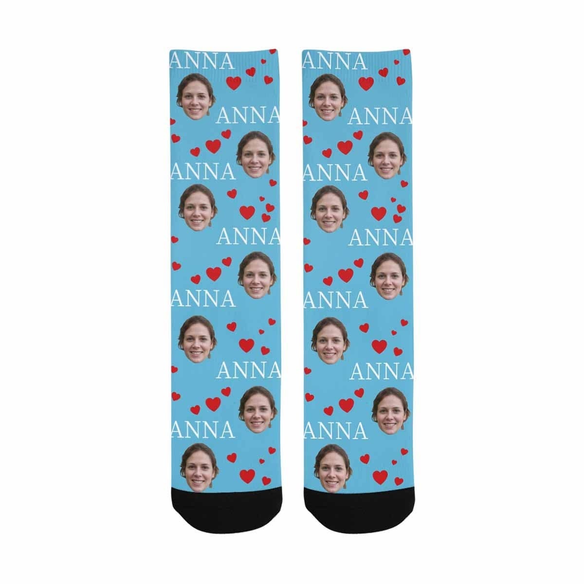 FacePajamas Sublimated Crew Socks One Size Custom Face&Name Socks Personalized Red Love Sublimated Crew Socks Unisex Gift for Men Women