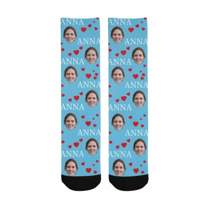 FacePajamas Sublimated Crew Socks One Size Custom Face&Name Socks Personalized Red Love Sublimated Crew Socks Unisex Gift for Men Women
