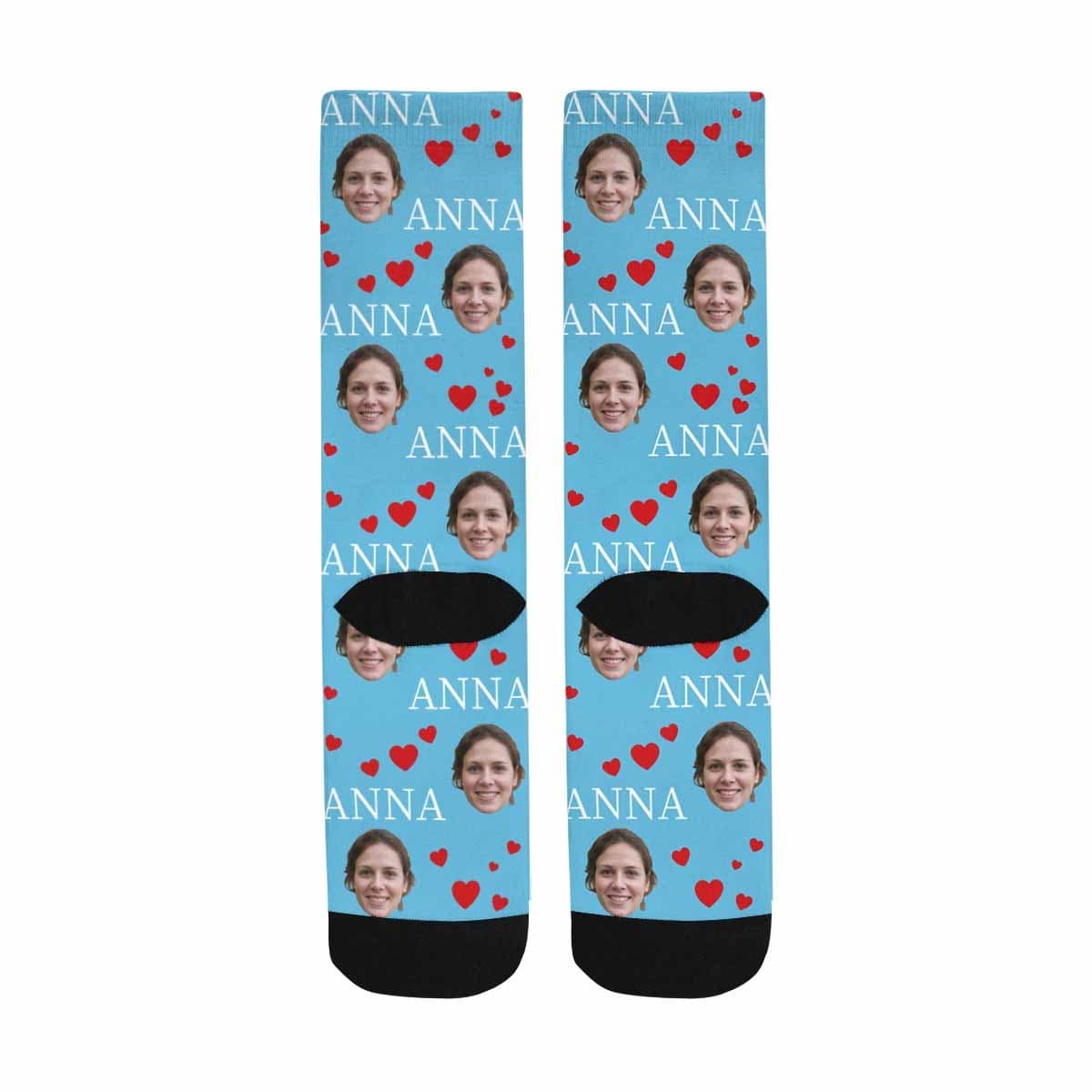 FacePajamas Sublimated Crew Socks One Size Custom Face&Name Socks Personalized Red Love Sublimated Crew Socks Unisex Gift for Men Women