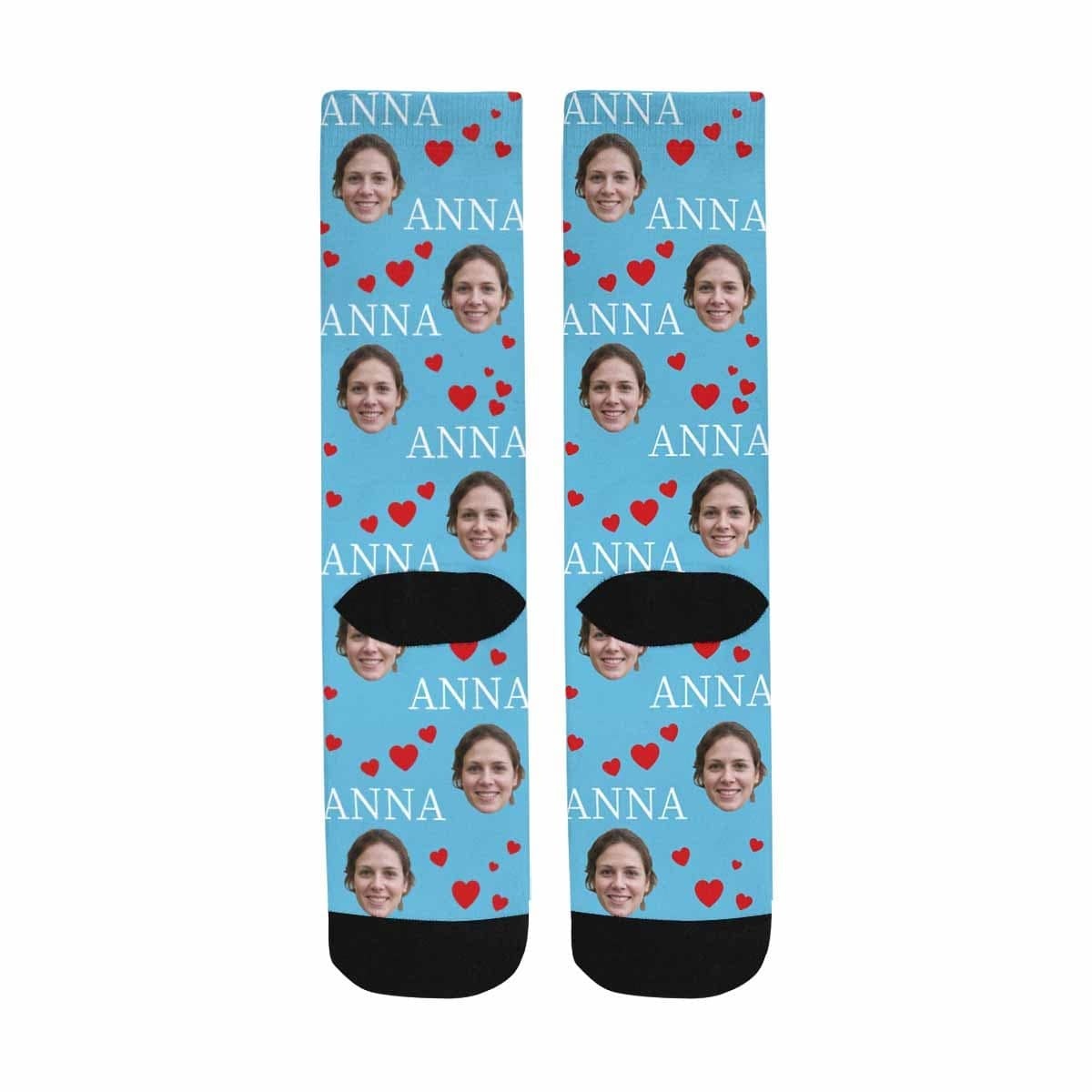 FacePajamas Sublimated Crew Socks One Size Custom Face&Name Socks Personalized Red Love Sublimated Crew Socks Unisex Gift for Men Women