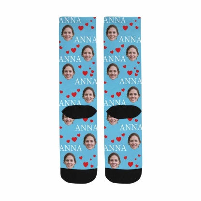 FacePajamas Sublimated Crew Socks One Size Custom Face&Name Socks Personalized Red Love Sublimated Crew Socks Unisex Gift for Men Women