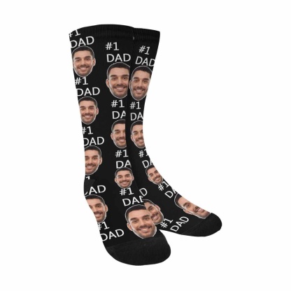 FacePajamas Sublimated Crew Socks One Size Custom Face Number One Dad Socks Personalized Photo Sublimated Crew Socks