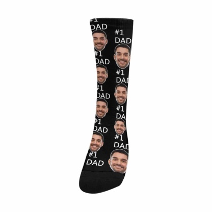 FacePajamas Sublimated Crew Socks One Size Custom Face Number One Dad Socks Personalized Photo Sublimated Crew Socks