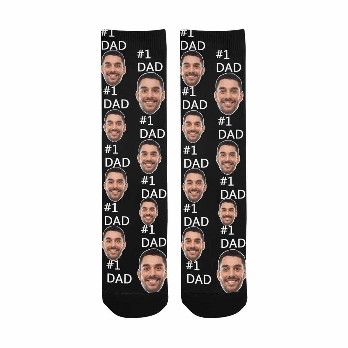 FacePajamas Sublimated Crew Socks One Size Custom Face Number One Dad Socks Personalized Photo Sublimated Crew Socks
