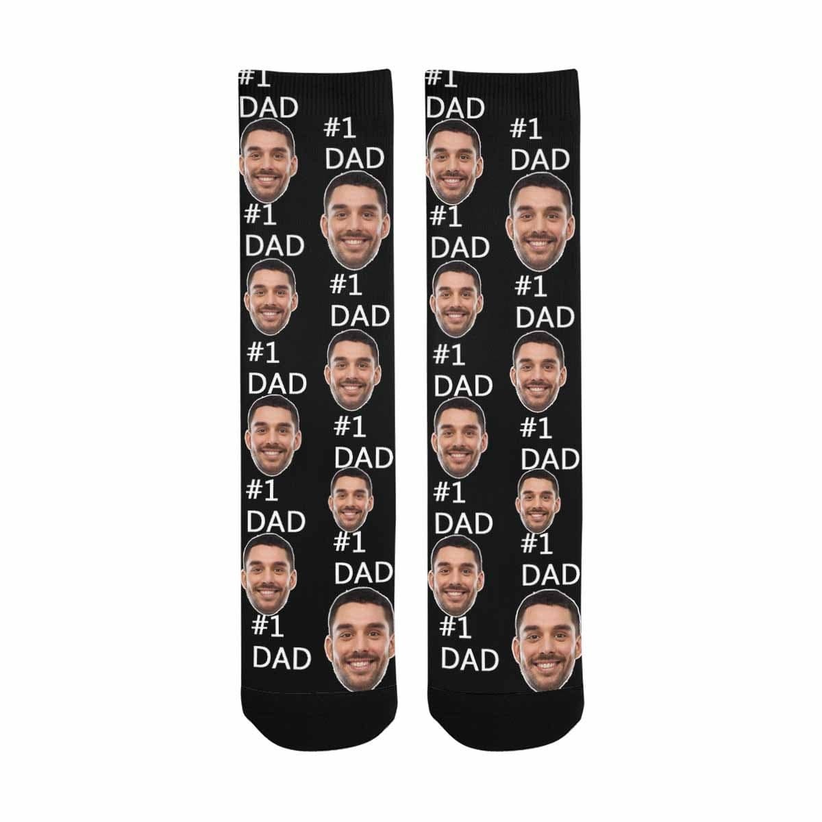 FacePajamas Sublimated Crew Socks One Size Custom Face Number One Dad Socks Personalized Photo Sublimated Crew Socks