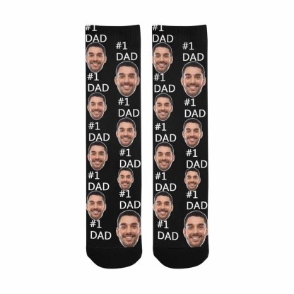 FacePajamas Sublimated Crew Socks One Size Custom Face Number One Dad Socks Personalized Photo Sublimated Crew Socks