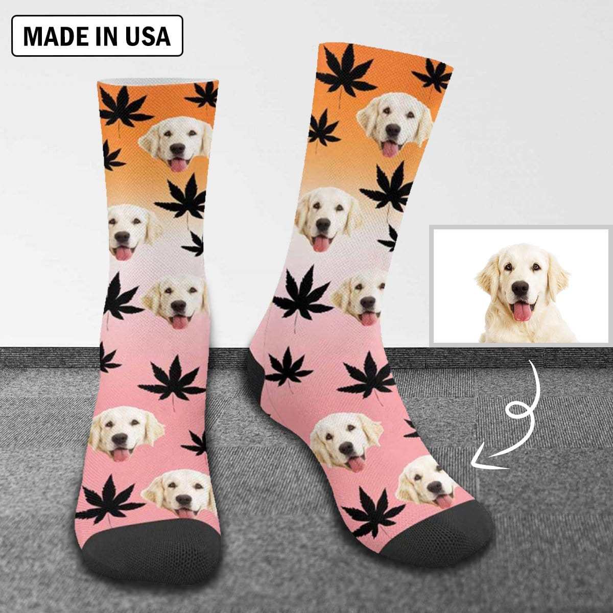 FacePajamas Sublimated Crew Socks One Size Custom Face Pet Socks Funny Printed Photo Pet Socks Personalized Maple Leaf Sublimated Crew Socks
