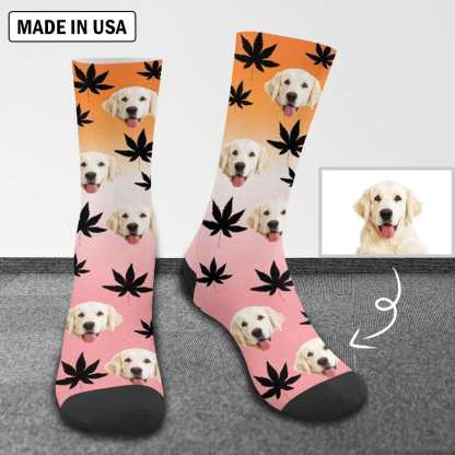FacePajamas Sublimated Crew Socks One Size Custom Face Pet Socks Funny Printed Photo Pet Socks Personalized Maple Leaf Sublimated Crew Socks