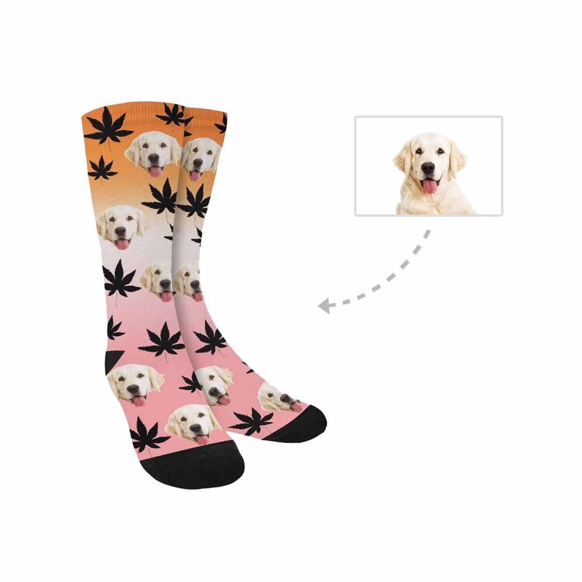 FacePajamas Sublimated Crew Socks One Size Custom Face Pet Socks Funny Printed Photo Pet Socks Personalized Maple Leaf Sublimated Crew Socks