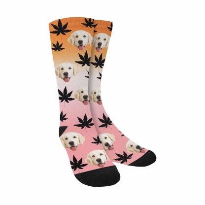 FacePajamas Sublimated Crew Socks One Size Custom Face Pet Socks Funny Printed Photo Pet Socks Personalized Maple Leaf Sublimated Crew Socks