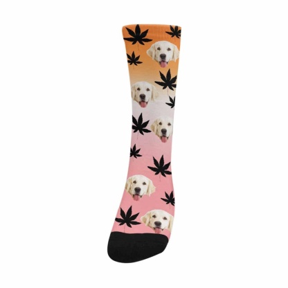 FacePajamas Sublimated Crew Socks One Size Custom Face Pet Socks Funny Printed Photo Pet Socks Personalized Maple Leaf Sublimated Crew Socks