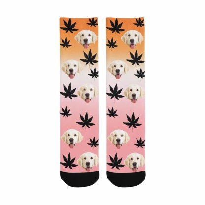 FacePajamas Sublimated Crew Socks One Size Custom Face Pet Socks Funny Printed Photo Pet Socks Personalized Maple Leaf Sublimated Crew Socks