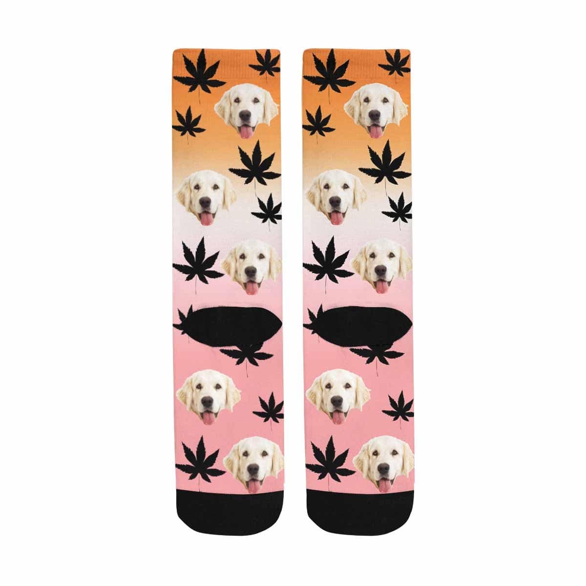 FacePajamas Sublimated Crew Socks One Size Custom Face Pet Socks Funny Printed Photo Pet Socks Personalized Maple Leaf Sublimated Crew Socks