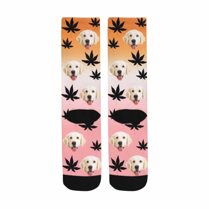 FacePajamas Sublimated Crew Socks One Size Custom Face Pet Socks Funny Printed Photo Pet Socks Personalized Maple Leaf Sublimated Crew Socks