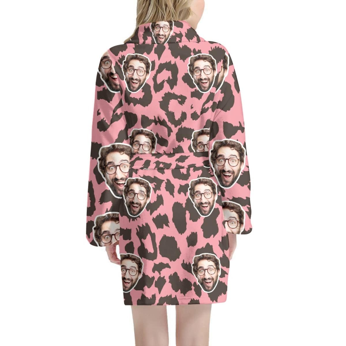 FacePajamas Pajama Bathrobe-2ML-ZD one size Custom Face Pink Leopard Print Women's Summer Bathrobe Gifts for Her