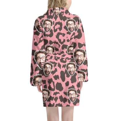 FacePajamas Pajama Bathrobe-2ML-ZD one size Custom Face Pink Leopard Print Women's Summer Bathrobe Gifts for Her