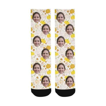 FacePajamas Sublimated Crew Socks One Size Custom Face Pumpkin Socks Personalized Photo Sublimated Crew Socks Unisex Gift for Men Women