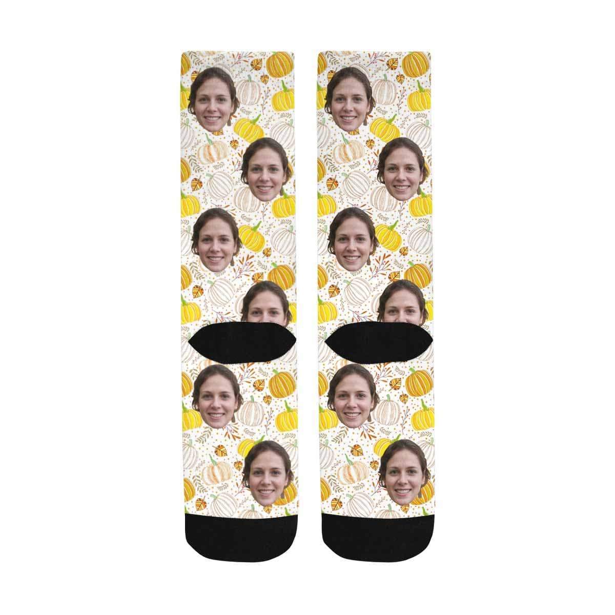 FacePajamas Sublimated Crew Socks One Size Custom Face Pumpkin Socks Personalized Photo Sublimated Crew Socks Unisex Gift for Men Women
