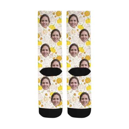 FacePajamas Sublimated Crew Socks One Size Custom Face Pumpkin Socks Personalized Photo Sublimated Crew Socks Unisex Gift for Men Women