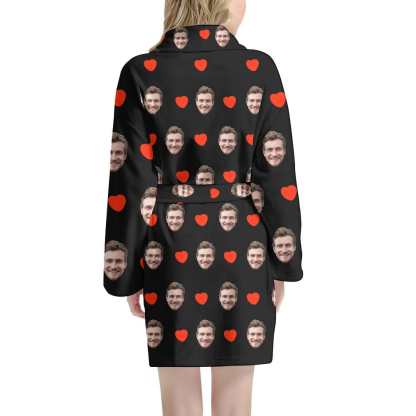 FacePajamas Pajama Bathrobe-2ML-ZD one size Custom Face Red Heart Women's Summer Bathrobe Gifts for Her