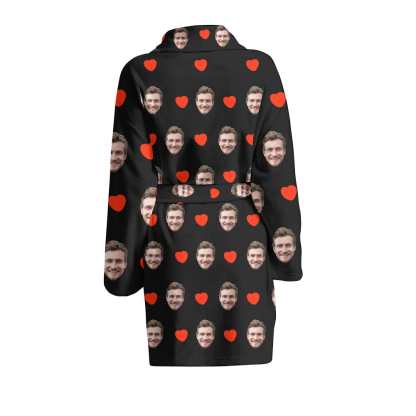 FacePajamas Pajama Bathrobe-2ML-ZD one size Custom Face Red Heart Women's Summer Bathrobe Gifts for Her