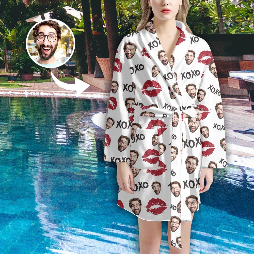 FacePajamas Pajama Bathrobe-2ML-ZD one size Custom Face Red Lips Women's Summer Bathrobe Gifts for Her
