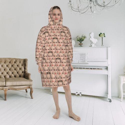 FacePajamas Pajama One Size Custom Face Seamless Kids Hooded Pajama Fleece Loungewear