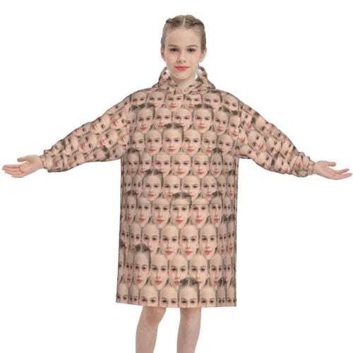 FacePajamas Pajama One Size Custom Face Seamless Kids Hooded Pajama Fleece Loungewear