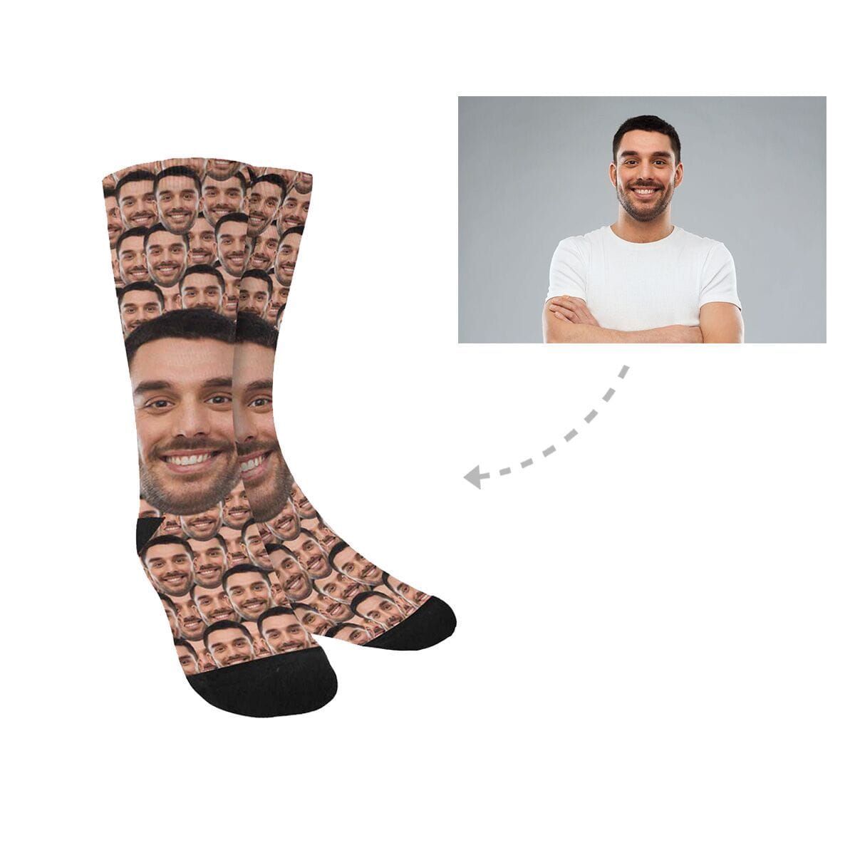 FacePajamas Sublimated Crew Socks One Size Custom Face Smash Sublimated Crew Socks Personalized Photo Socks Unisex Gift for Men Women