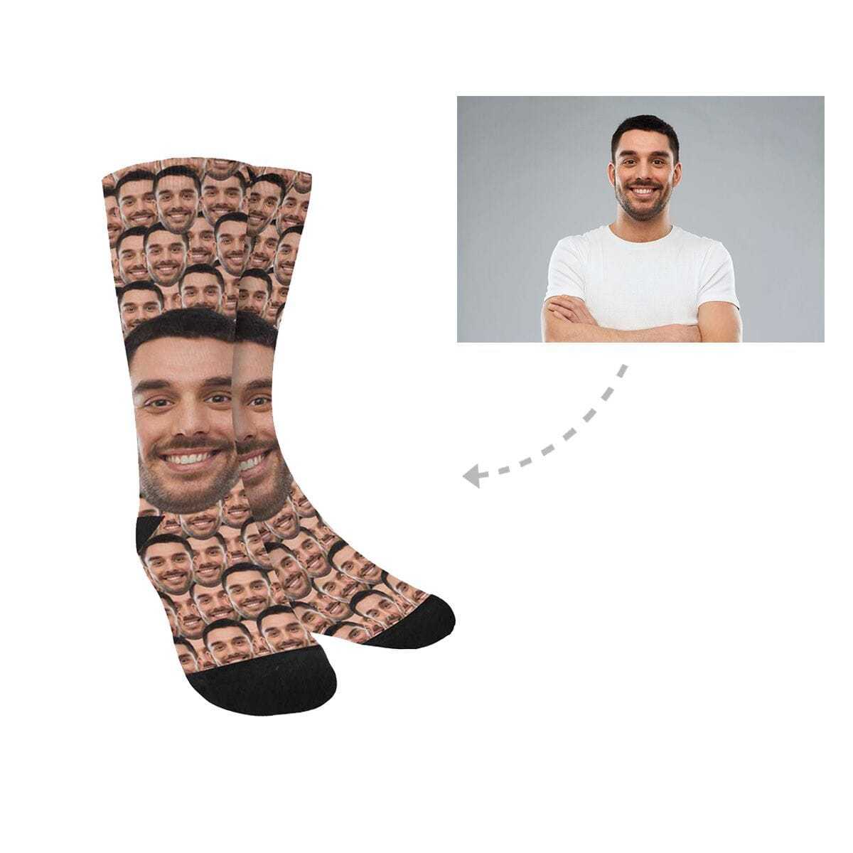 FacePajamas Sublimated Crew Socks One Size Custom Face Smash Sublimated Crew Socks Personalized Photo Socks Unisex Gift for Men Women