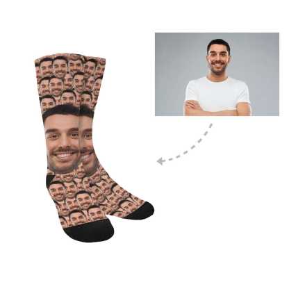 FacePajamas Sublimated Crew Socks One Size Custom Face Smash Sublimated Crew Socks Personalized Photo Socks Unisex Gift for Men Women