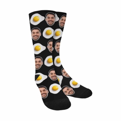 FacePajamas Sublimated Crew Socks One Size Custom Face Socks Personalized Poached Egg Photo Sublimated Crew Socks Funny Gift