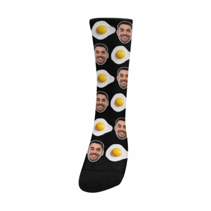 FacePajamas Sublimated Crew Socks One Size Custom Face Socks Personalized Poached Egg Photo Sublimated Crew Socks Funny Gift